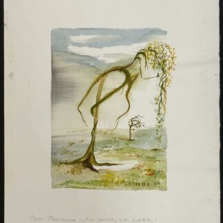 V. Violette, original signed watercolour, anthropomorphic tree, Dinard 1988, from the Yves Guérin guest book.