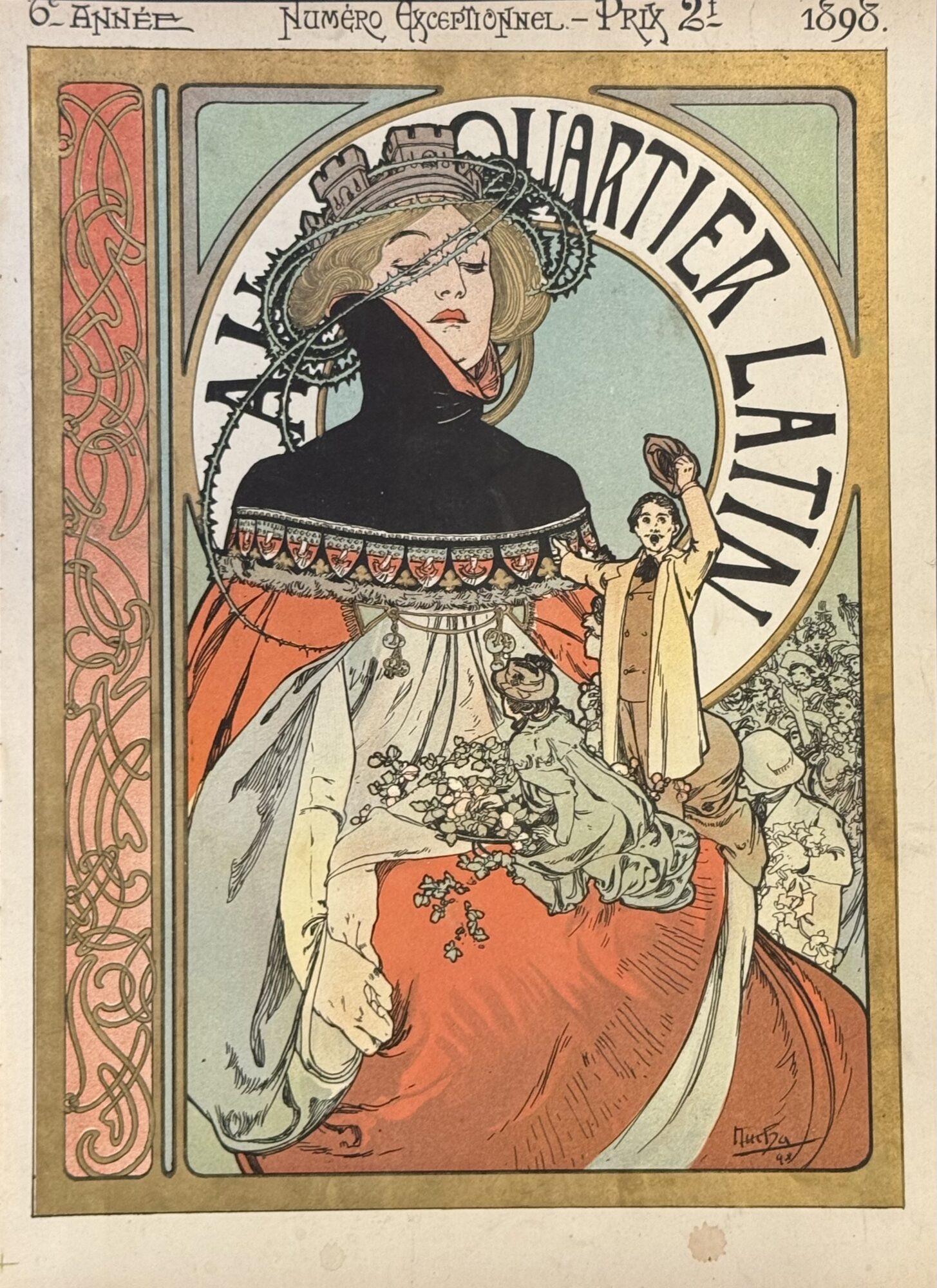 Alphonse Mucha (1860-1939) Au Quartier Latin, Special Issue, 1898 Original lithographed cover designed by Alphonse Mucha.