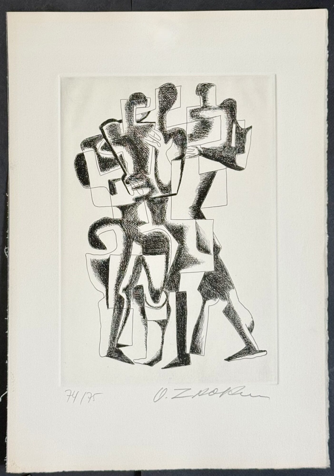 Ossip ZADKINE : Plate from Sept Calligrammes d'Apollinaire, 1967 (signed)