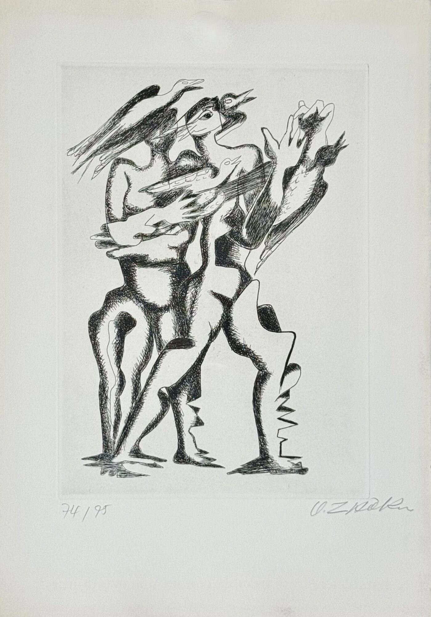 Ossip ZADKINE : Plate from Sept Calligrammes d'Apollinaire, 1967 (signed) - Image 2