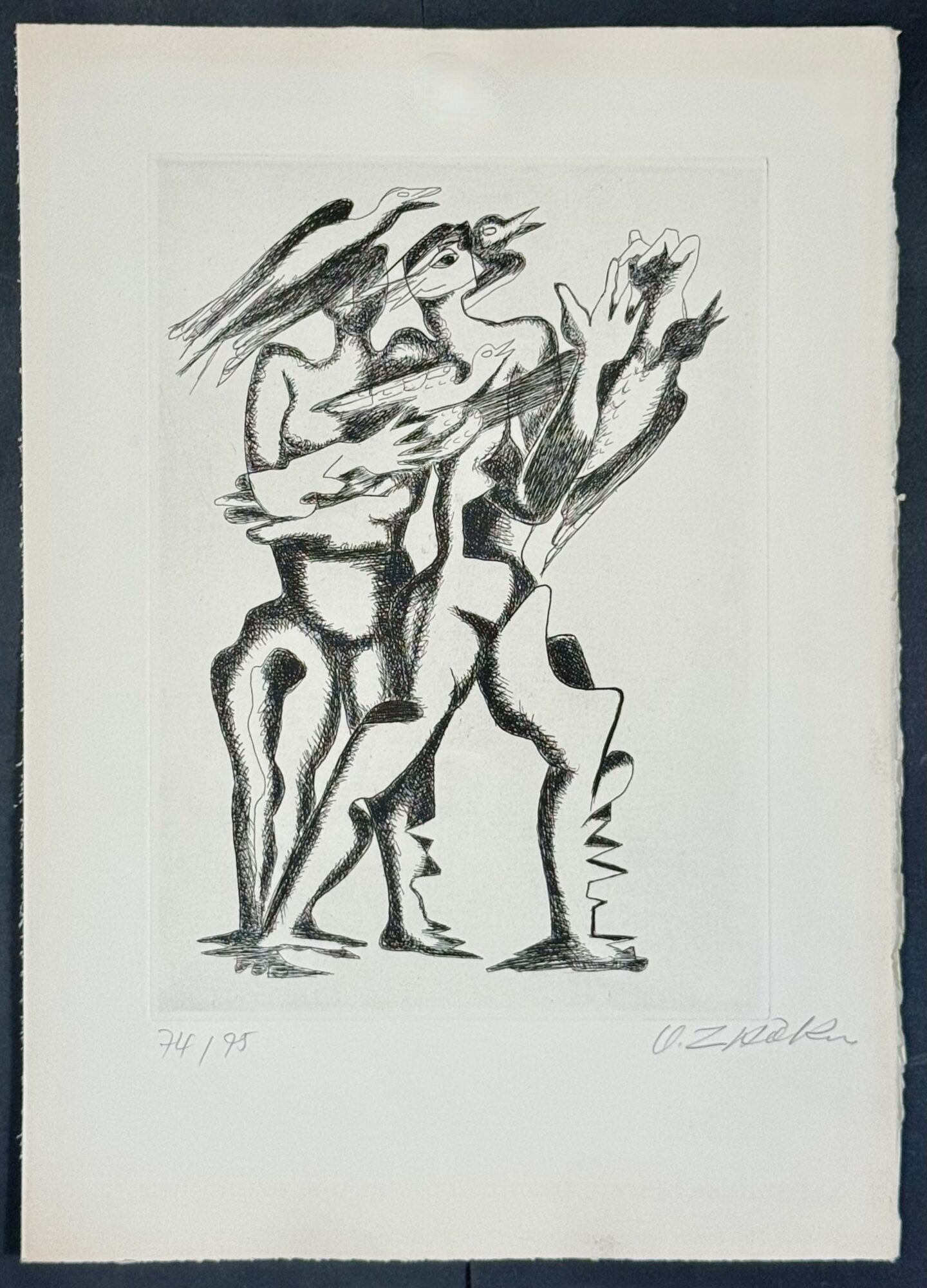 Ossip ZADKINE : Plate from Sept Calligrammes d'Apollinaire, 1967 (signed)
