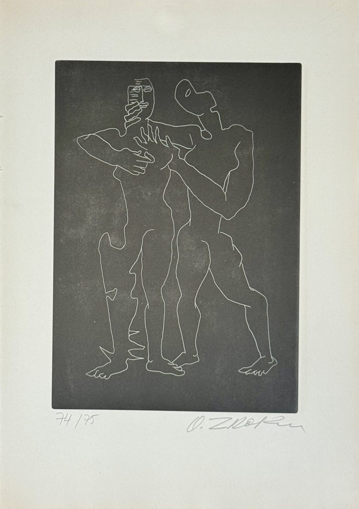 Ossip ZADKINE : Plate from Sept Calligrammes d'Apollinaire, 1967 (signed) - Image 2