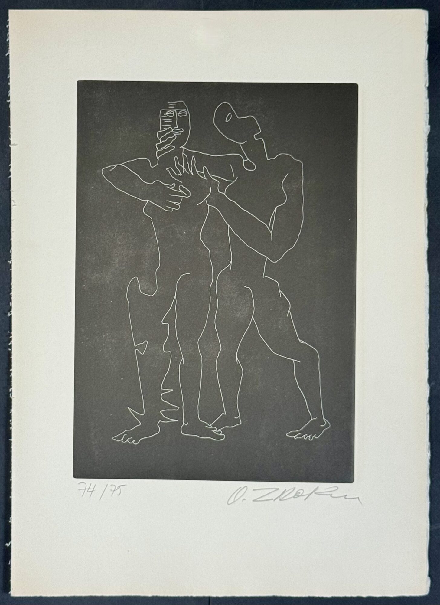 Ossip ZADKINE : Plate from Sept Calligrammes d'Apollinaire, 1967 (signed)
